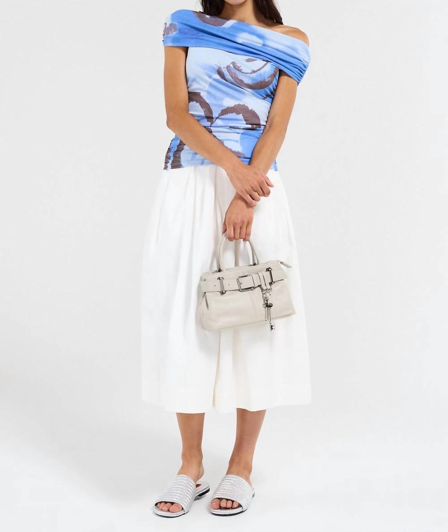 Sovere - Whirl Mesh Ruched Off-shoulder Top