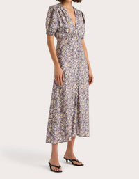 FAITHFULL THE BRAND Bellavista Midi Dress in valerie floral purple - women's dress - detail view