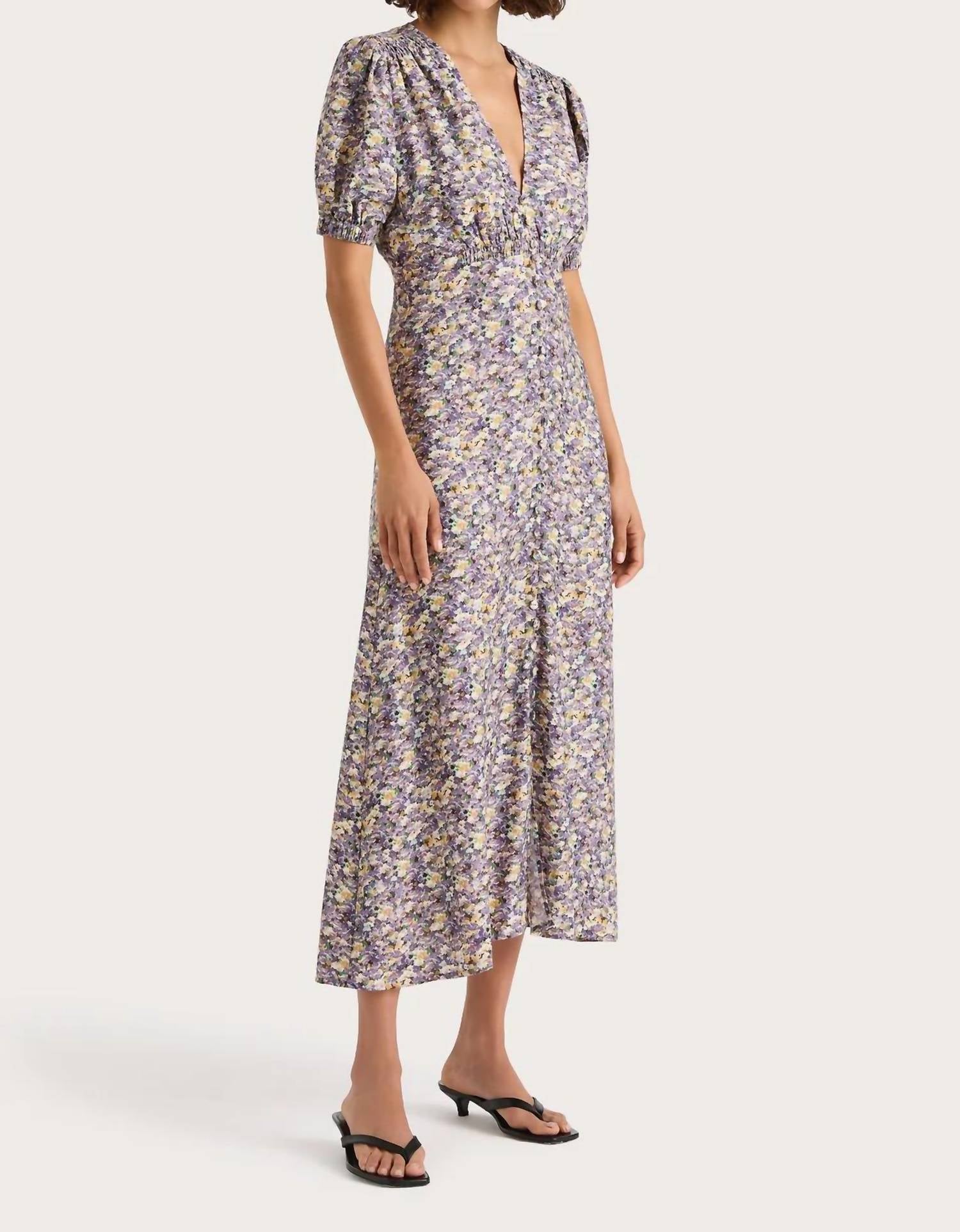 FAITHFULL THE BRAND Bellavista Midi Dress in valerie floral purple - women's dress - detail view