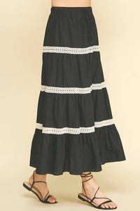 PINCH Embroidered Tiered Maxi Skirt in black - women's skirt - view 5