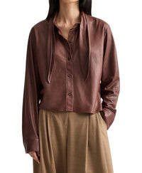 TWP Tie Insert Shirt in cigar - women's long sleeve top