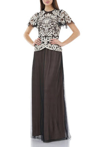 Js Collections - Women's Crew Neck Embroidered Mesh Dress
