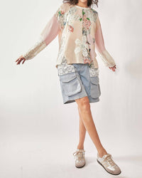 Davi & Dani - Patchwork Floral Print Top
