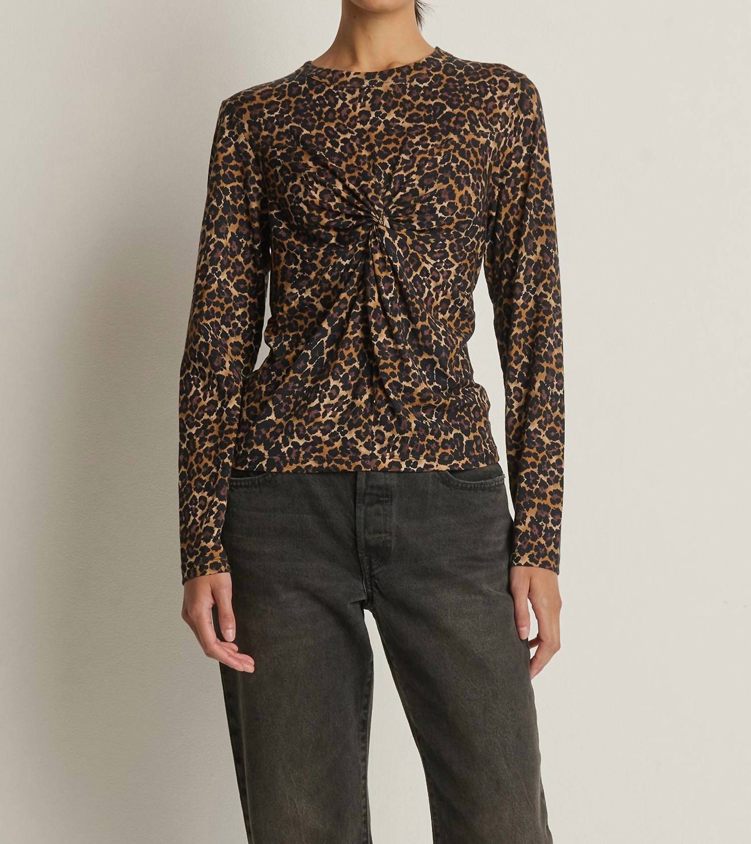 Nation LTD Marion Twist Front Tee in winter leopard - women's long sleeve top - alternate view