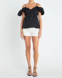 English Factory Victoria Ruched Sleeve Top in black - women's blouse