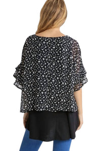 Umgee - Animal Print Chiffon Layered Overlay Top