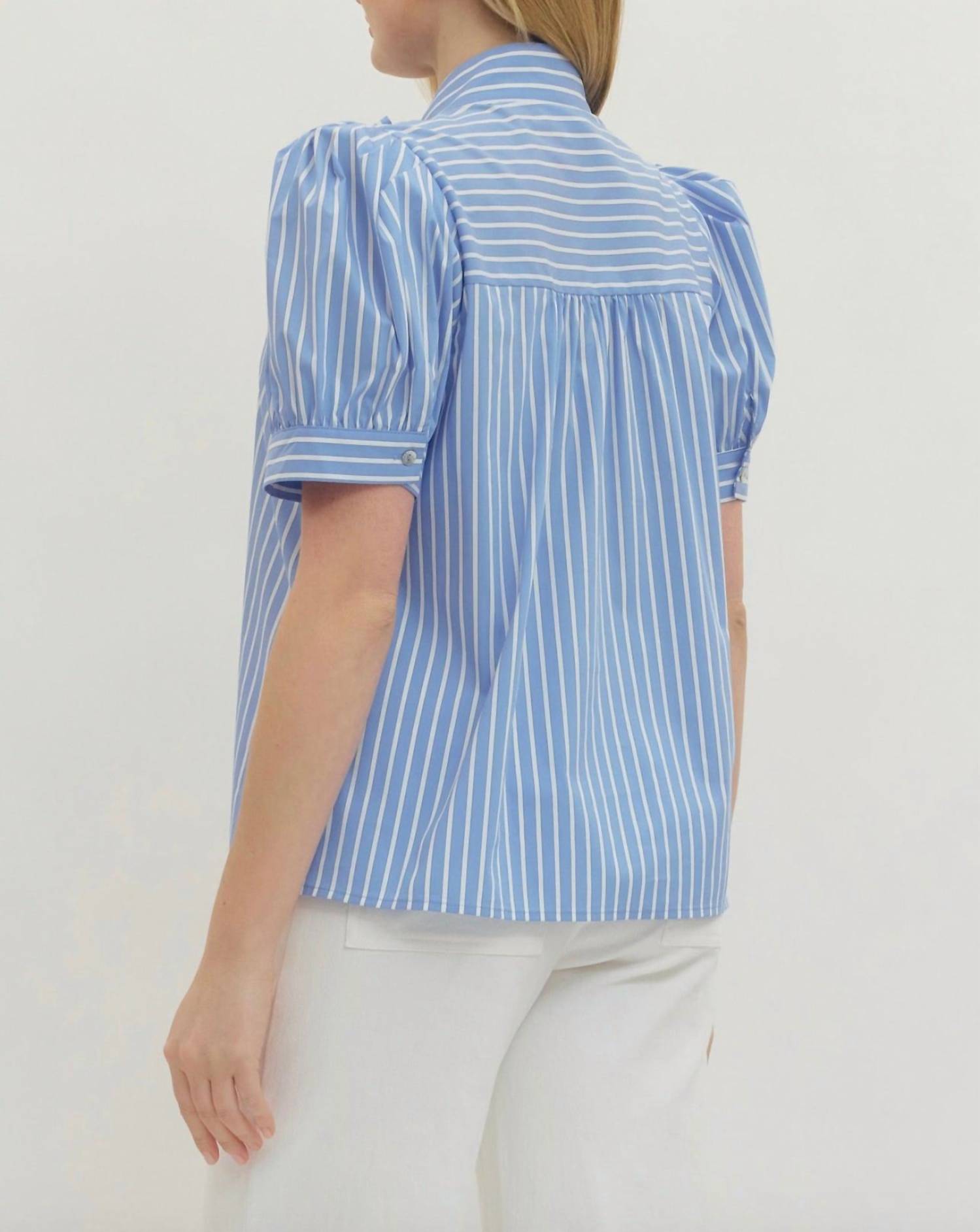 Entro - Striped Tie Neck Top