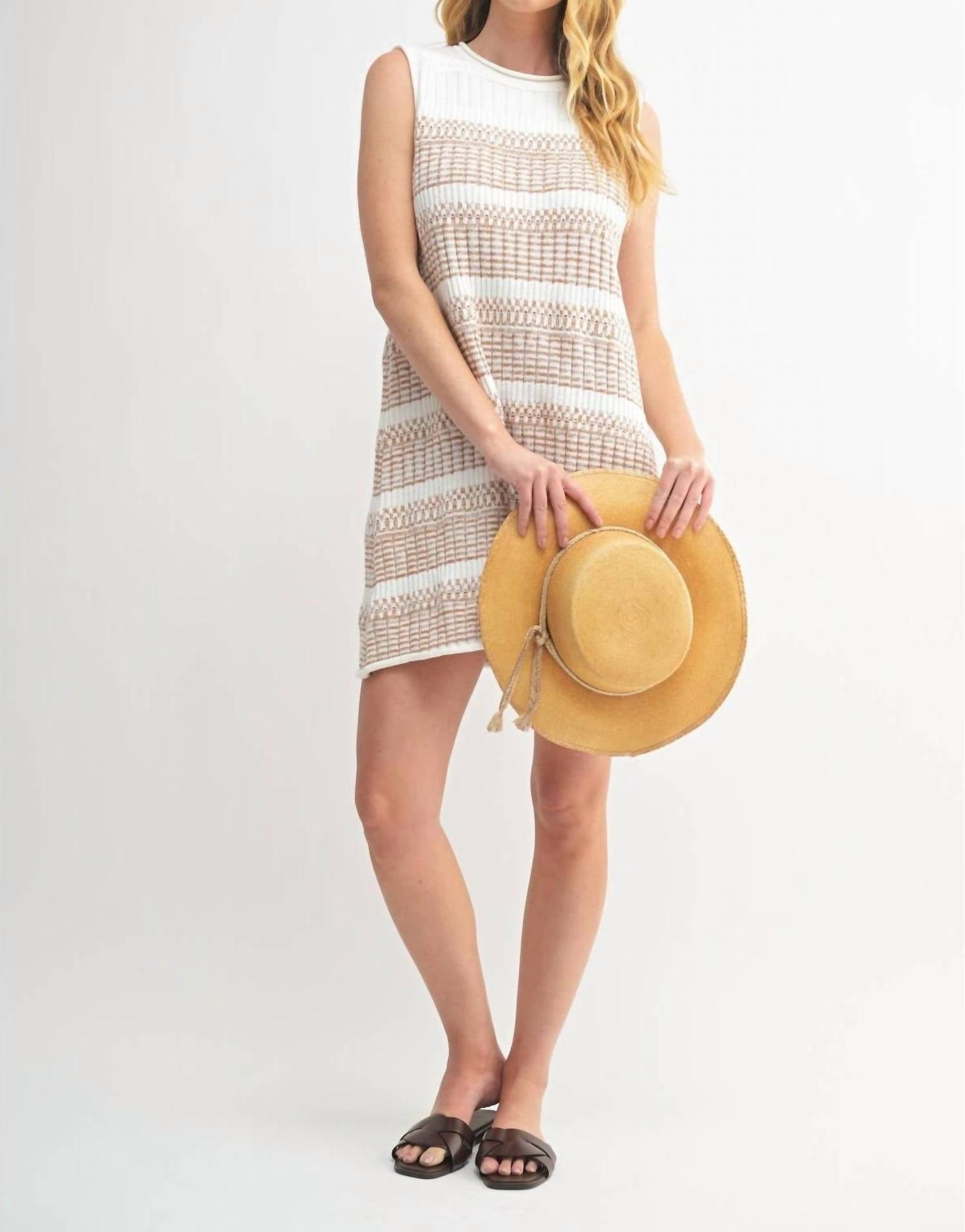 Fun 2 Fun Collin Striped Textured Sweater Dress in ivory brown - women's dress - alternate view