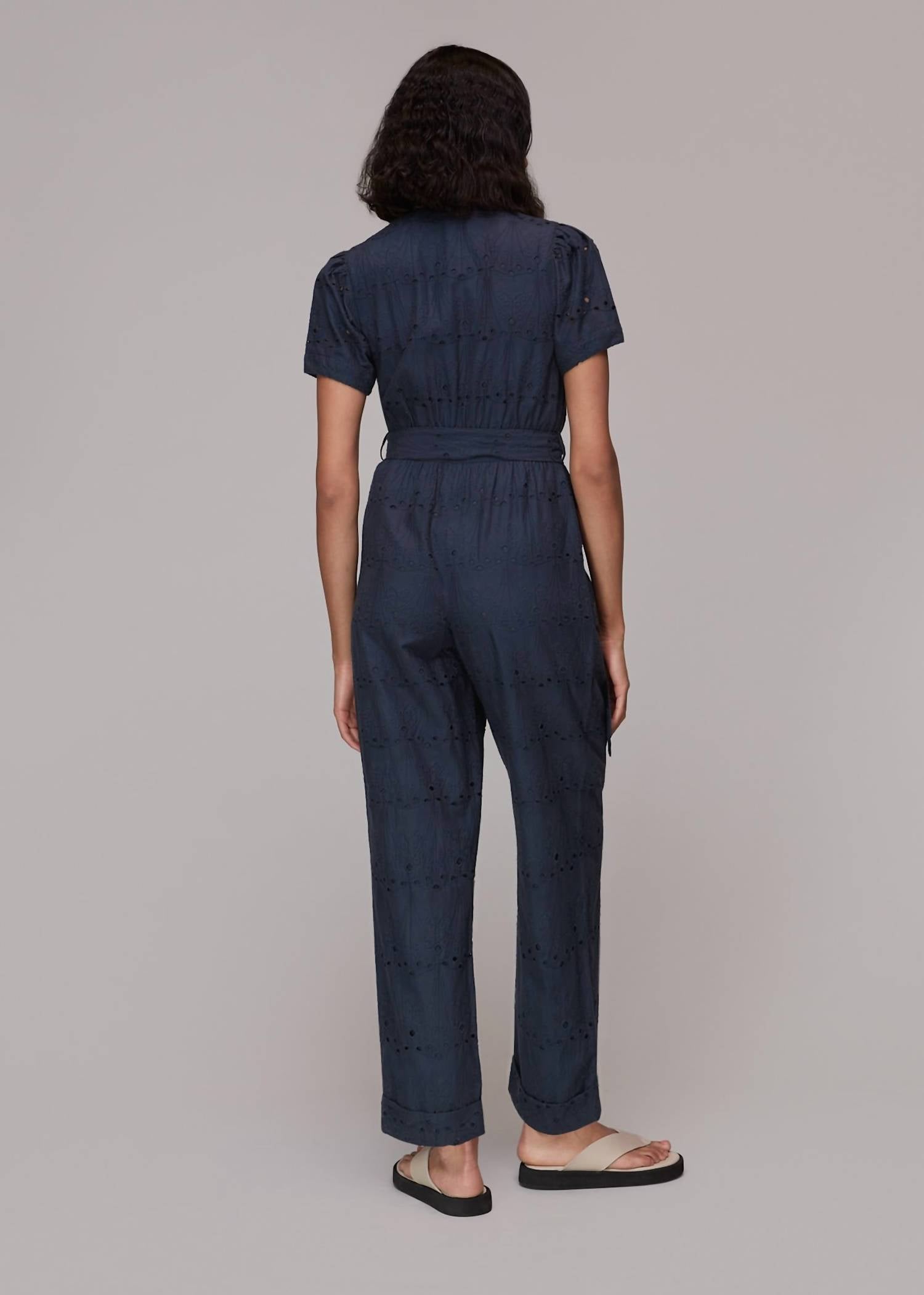 Whistles - Zoe Broderie Tied Waist Eyelet Cotton Jumpsuit
