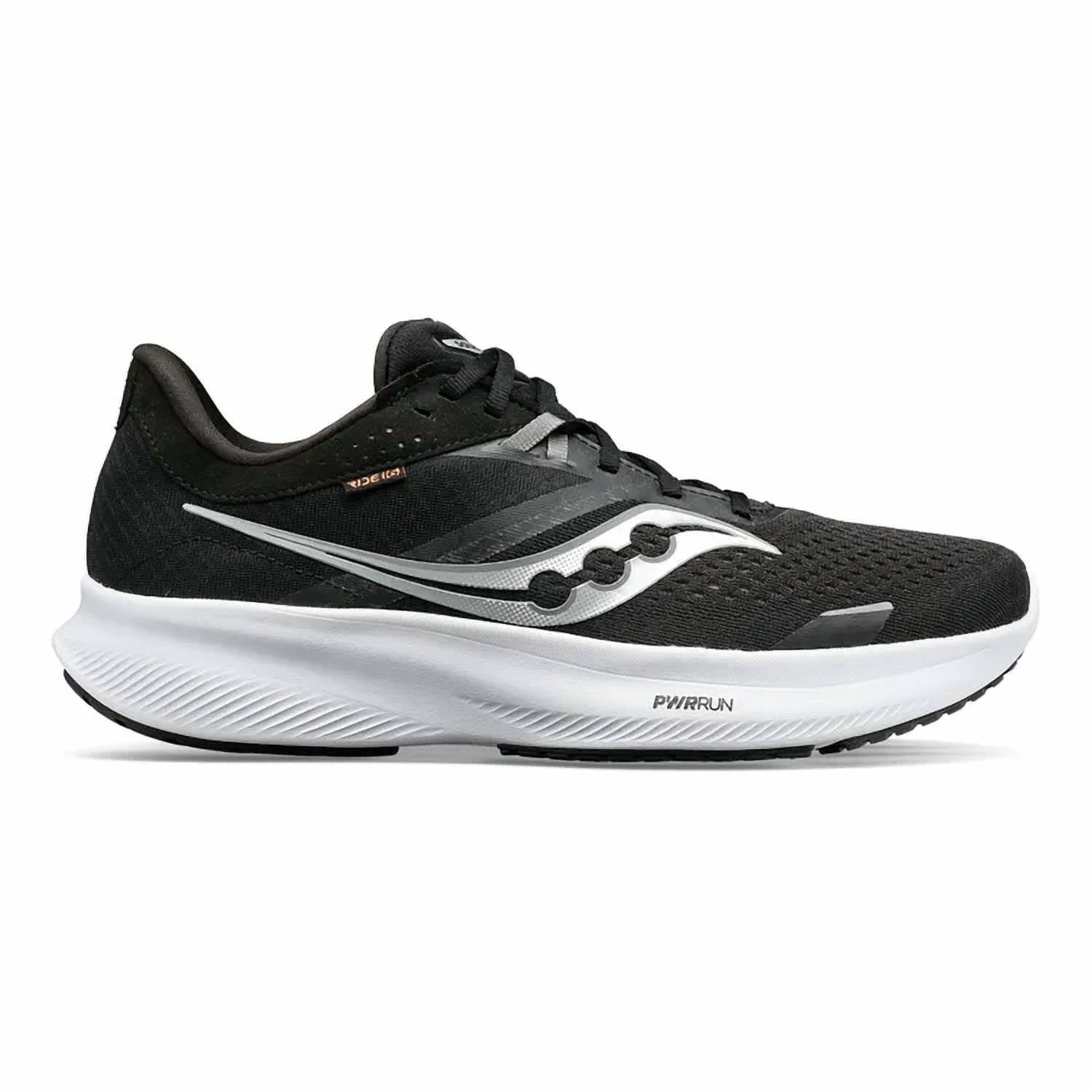 SAUCONY Men's Ride 16 Running Shoes in black white - men's shoe - alternate view