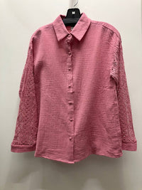 Pine Apparel - Gauze Button Front Crochet Sleeve Top