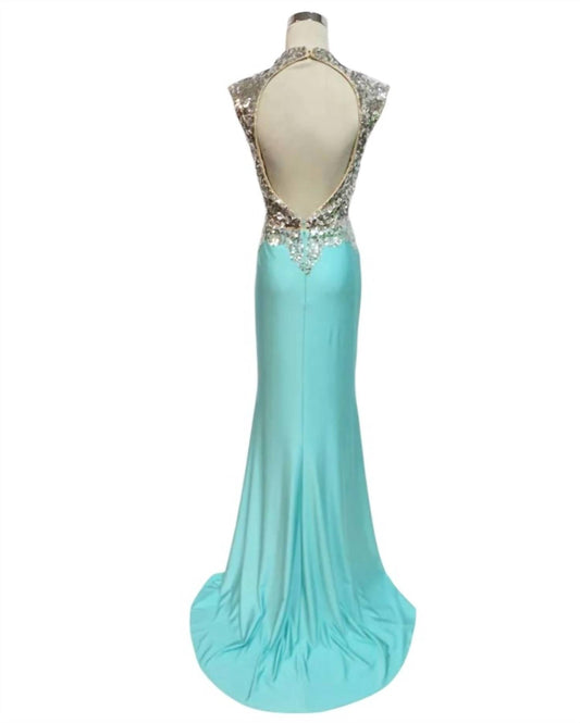 Mac Duggal - Crystal and Sequins Embellished Jersey Prom Dress