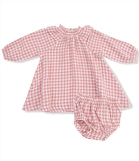 ANGEL DEAR Girl's Plaid Ruffle Smocked Dress in rose - kids' dress