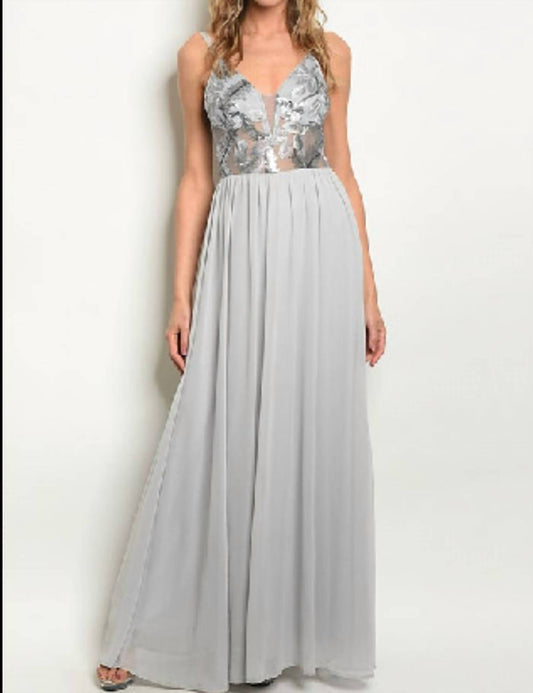 Embroidered Grey Boho Maxi Dress