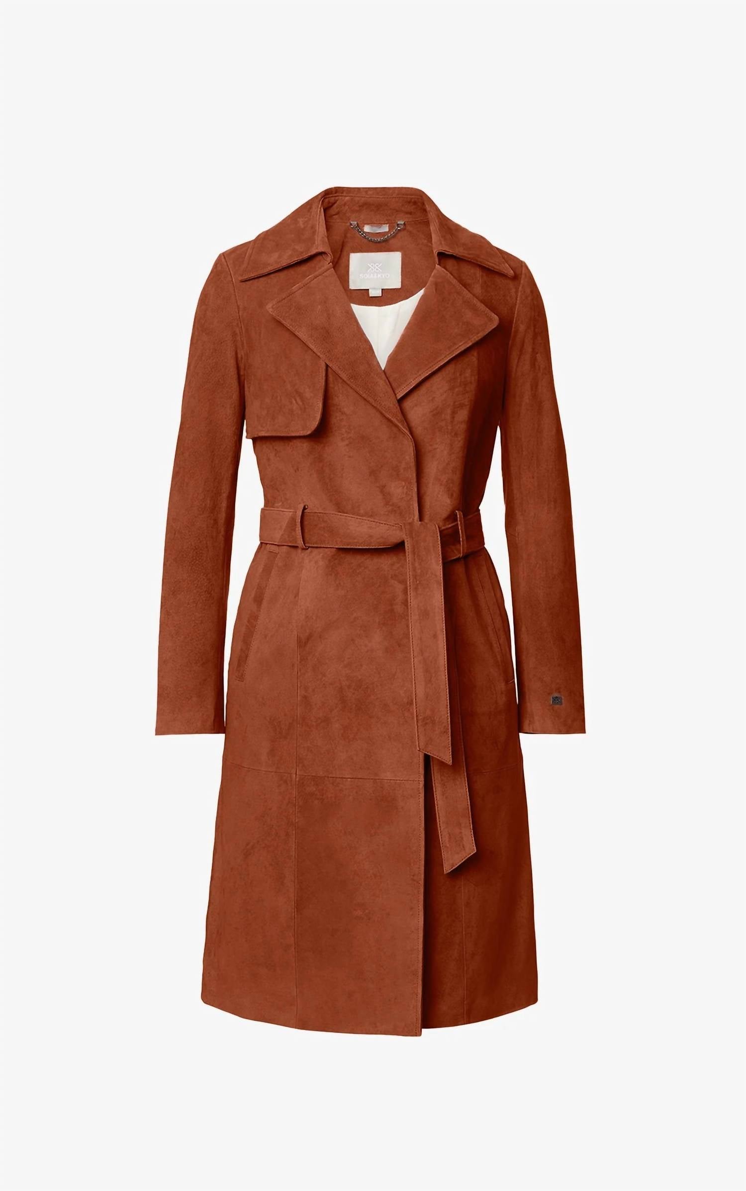 SOIA&KYO Alexis-n Slim-fit Suede Trench Coat in copper - women's jacket - view 5