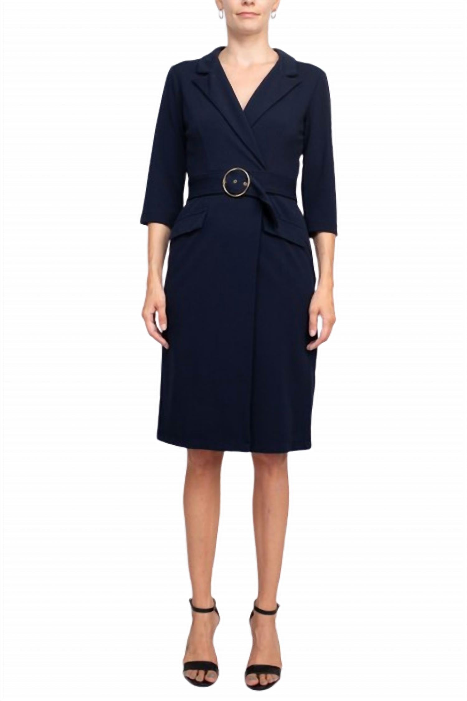 Sharagano - Notched Collar Crepe Dress