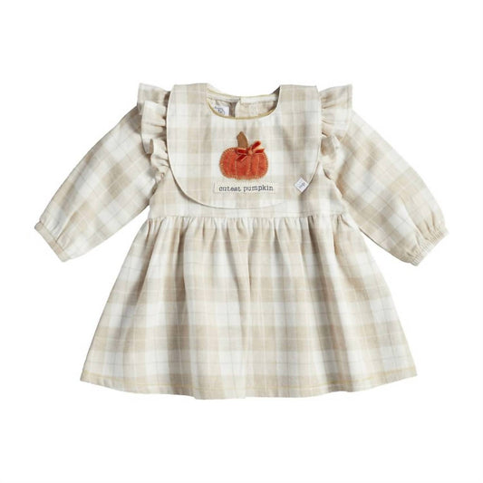 Baby Girl's Fall Plaid Dress and Bib Set