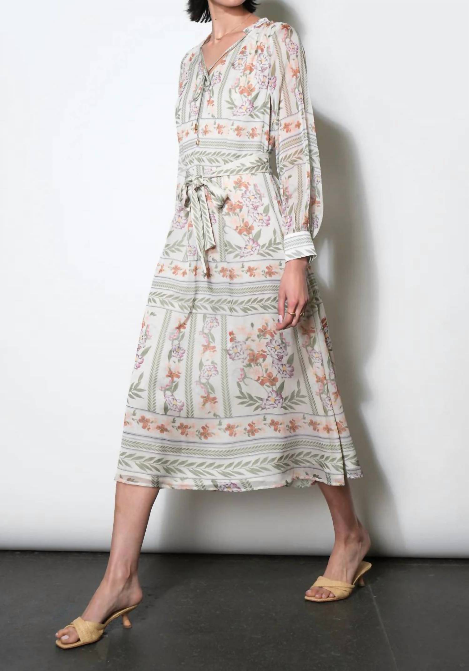 Greylin - Reese Flowy Scarf Print Midi Dress