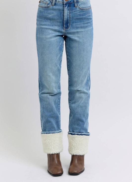 Judy Blue - High Waist Shearling Cuff Straight Leg Jeans