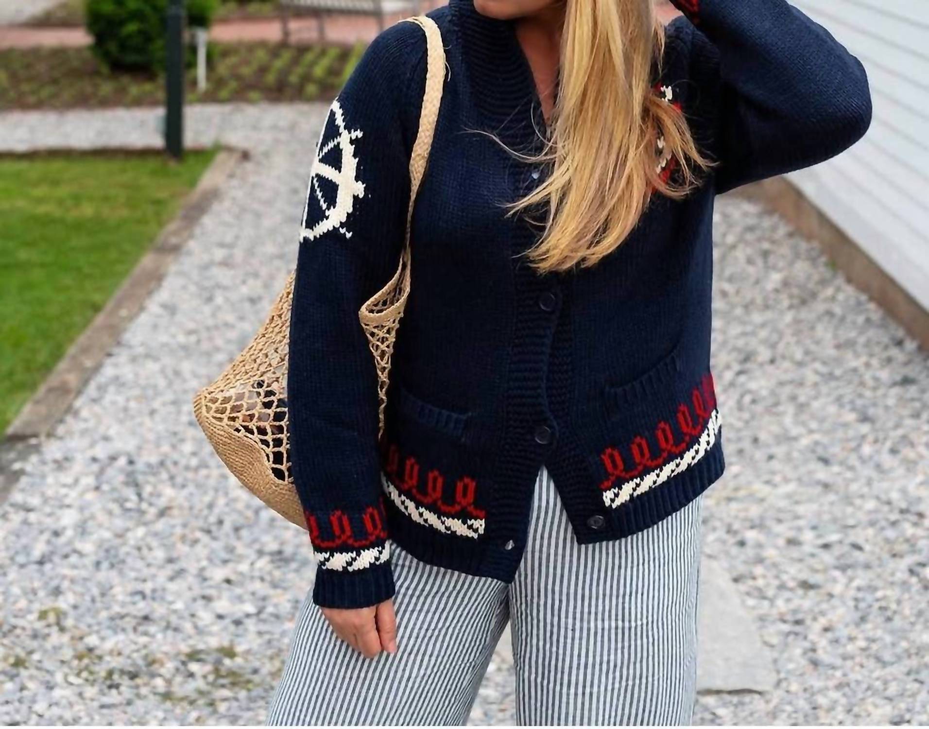 Pink Pineapple - Coastal Varsity Long Sleeve Cardigan
