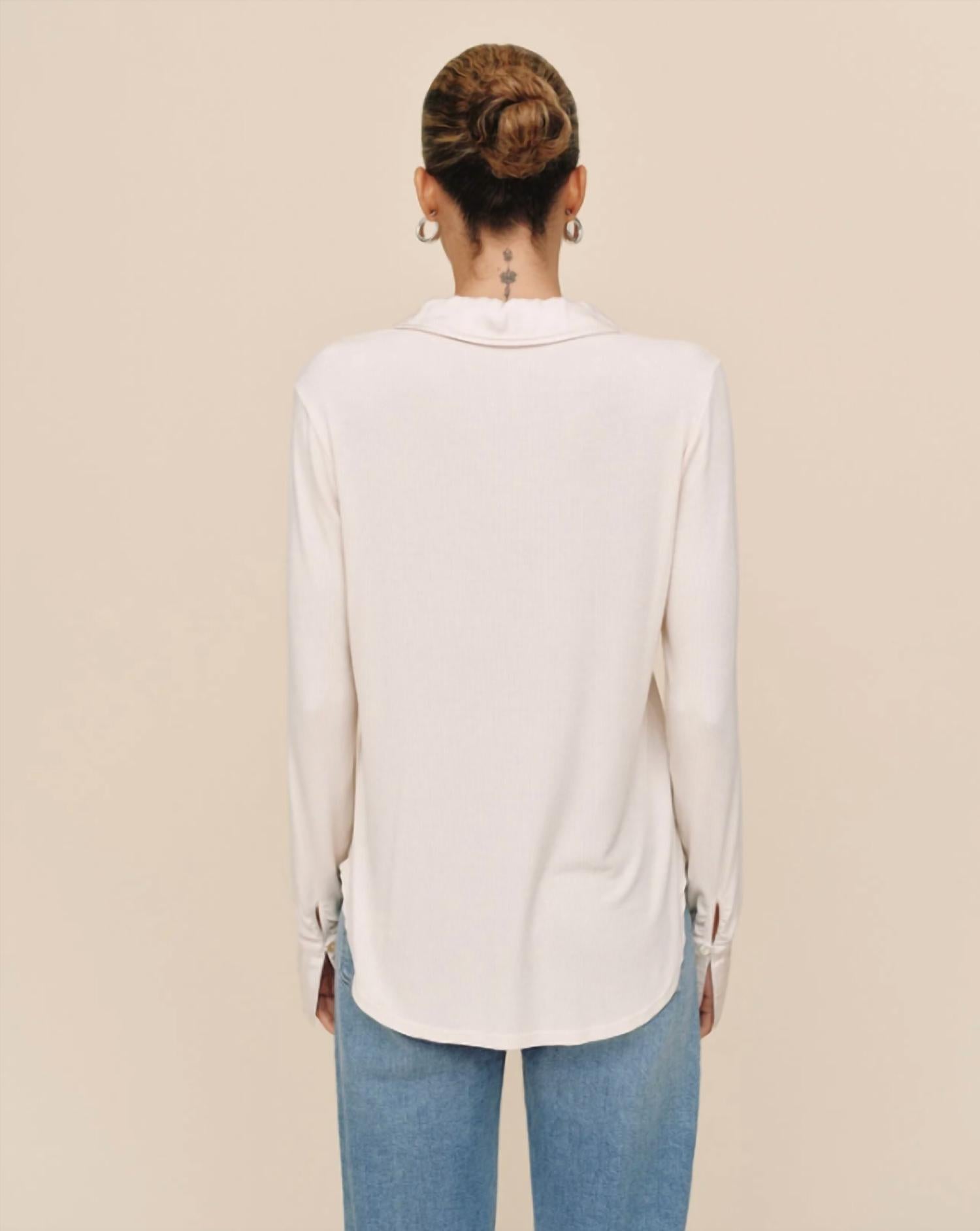 Bella Dahl Mixed Button Down Shirt in winter white - women's shirt - alternate view