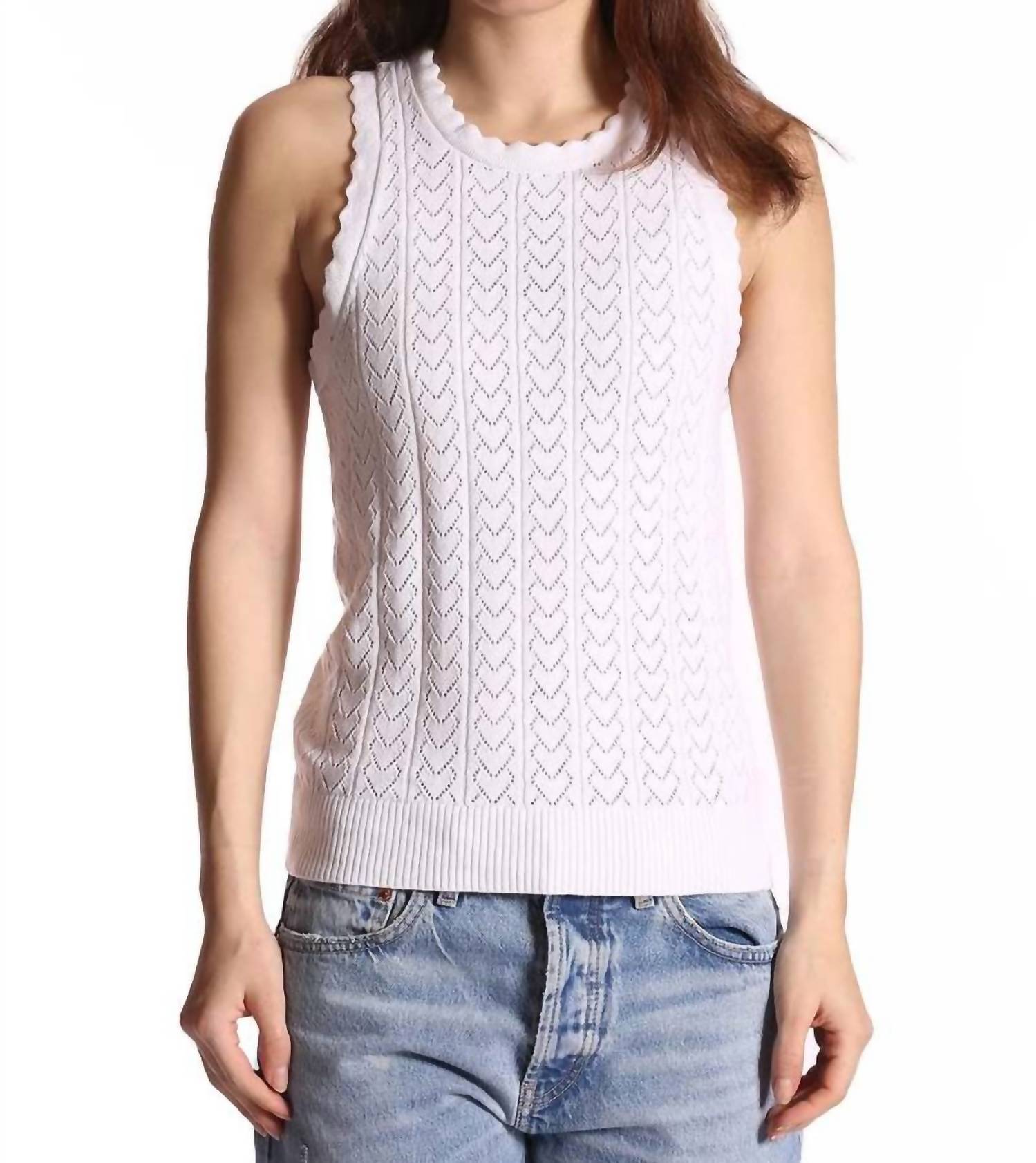 Minnie Rose - Heart Pointelle Scalloped Tank Top