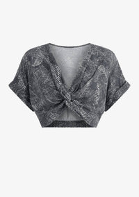 Miou Muse - Leaf Print Faded Effect Twist Front Top