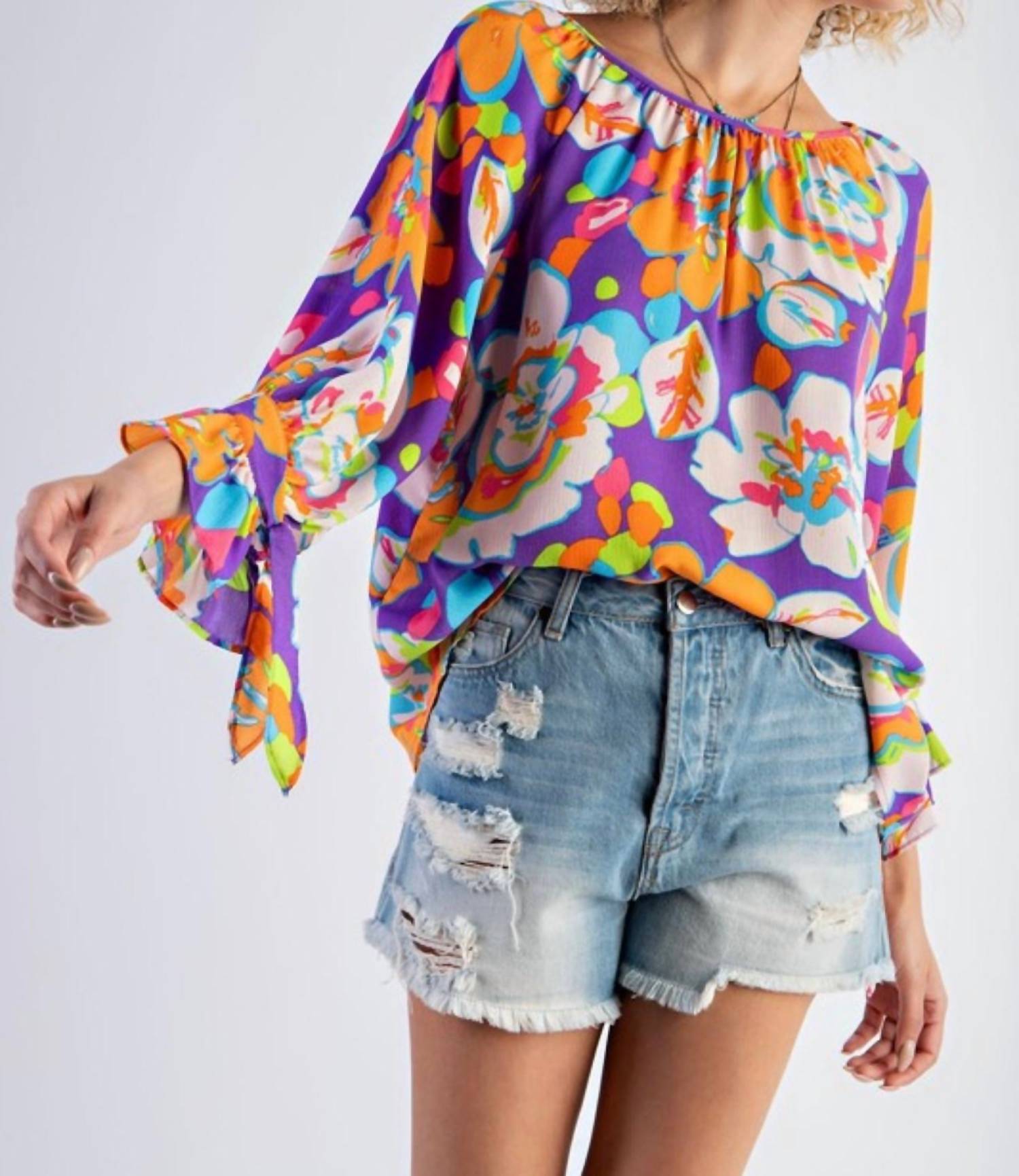 Easel - Floral Mirabelle Satin Blouse