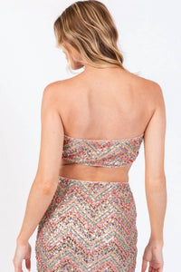The Vintage Shop - Zig Zag Sequin Bandeau Top And Mini Skirt Set