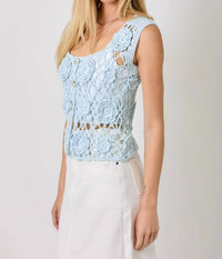Mystree - Sleeveless Button Front Crochet Top