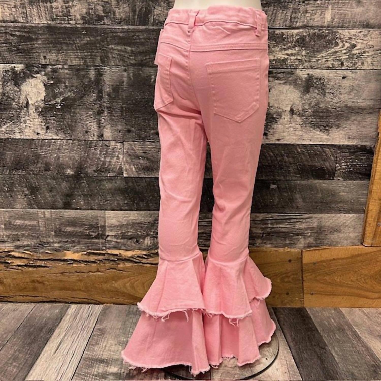 BRATTI MATI Girls Double Bell Bottom Jeans in light pink - kids' jeans - detail view