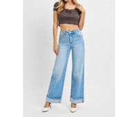 Risen - Tummy Control High Rise Long Inseam Wide Cuffed Jeans
