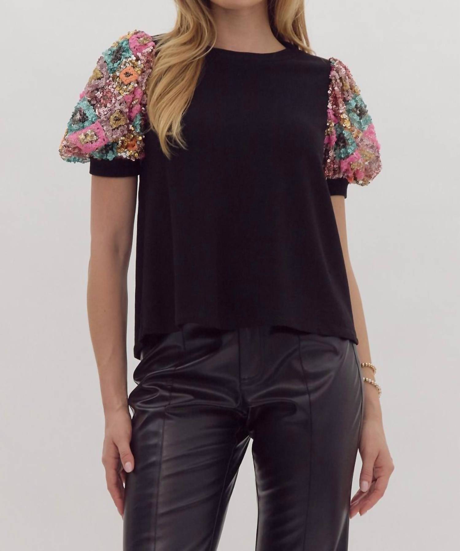 Entro - Sequin Puff Sleeve Top