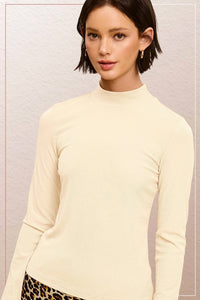 La Miel - Stretchy Ribbed Long Sleeve Mock Neck Basic Top