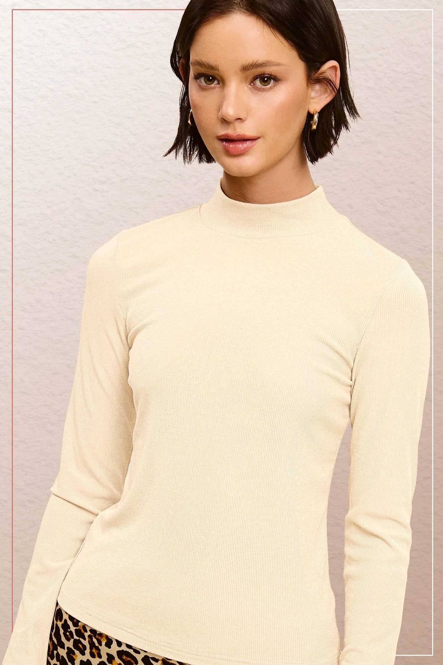 La Miel - Stretchy Ribbed Long Sleeve Mock Neck Basic Top
