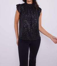 Sail To Sable - Sequin Ruffle Neck Top