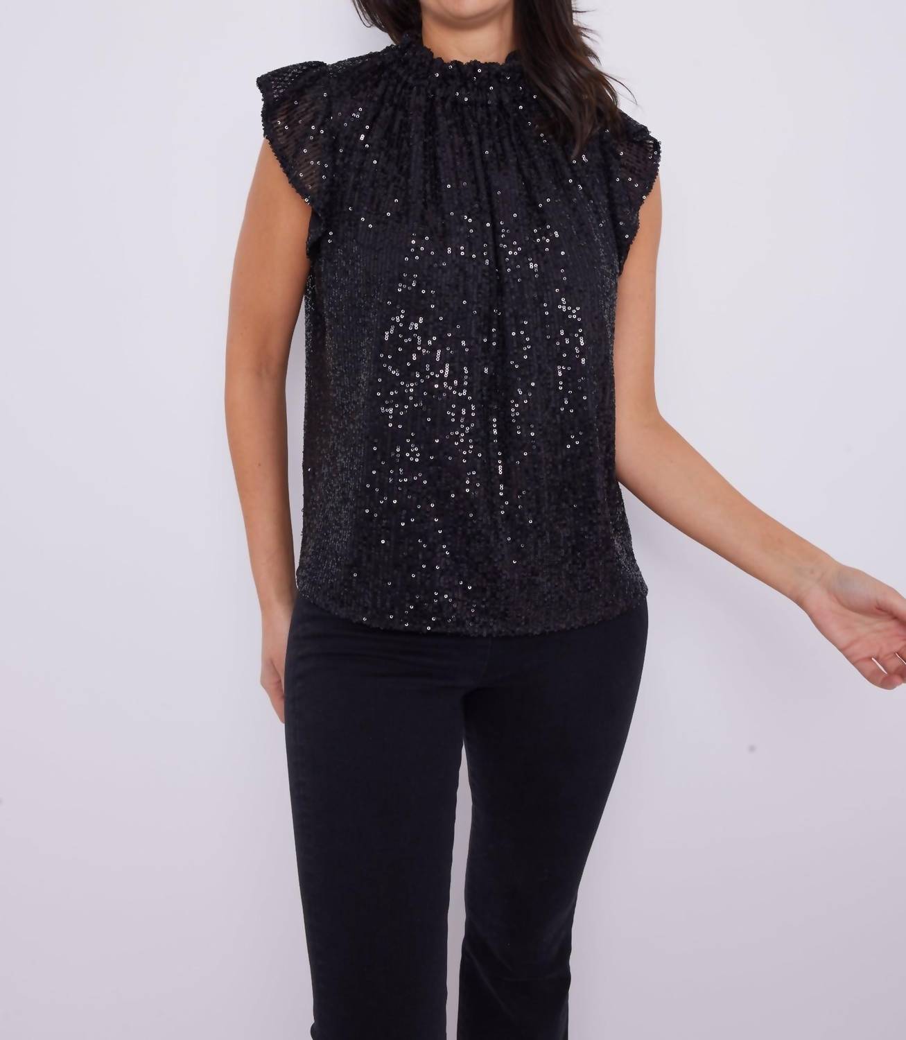 Sail To Sable - Sequin Ruffle Neck Top