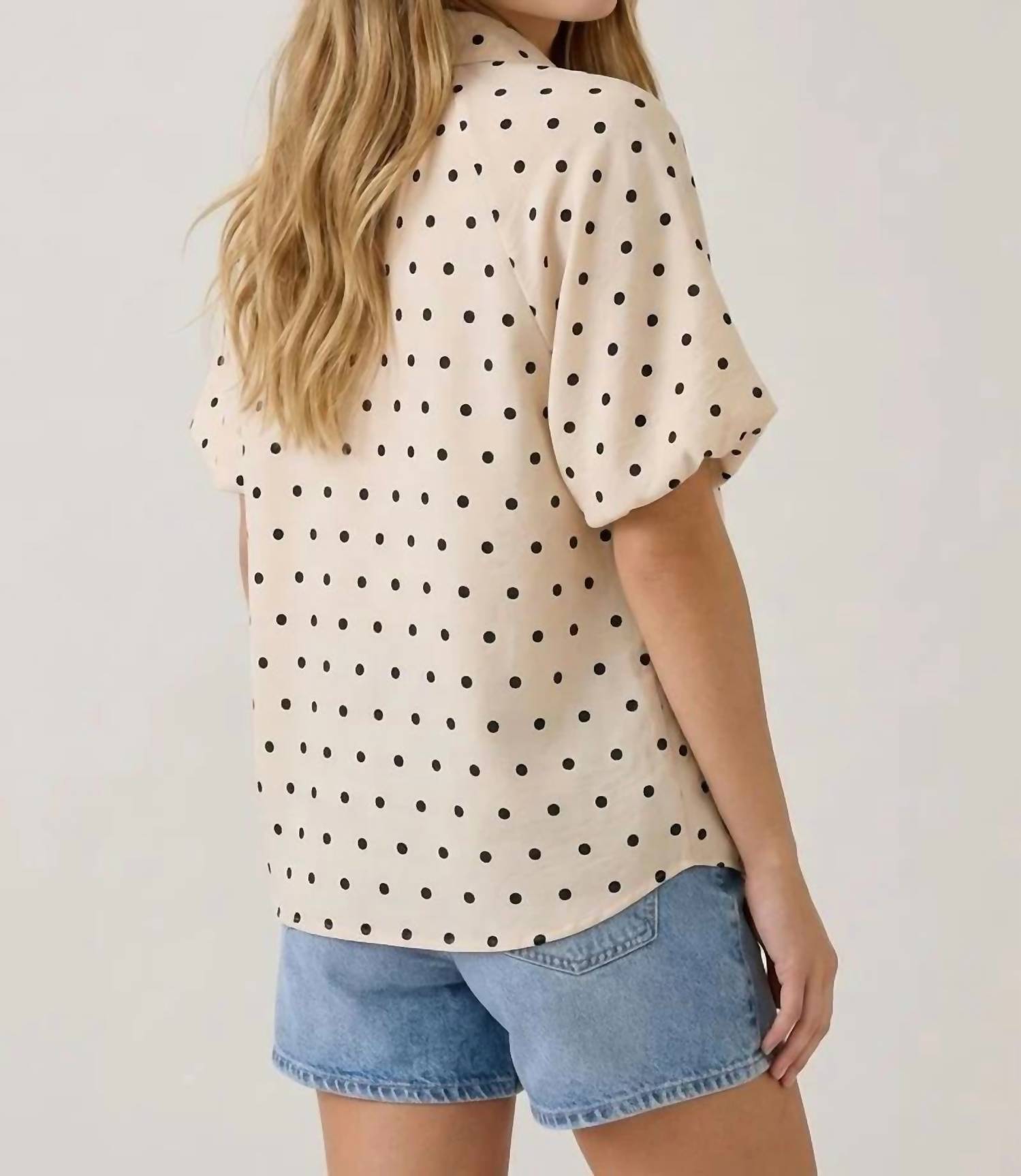 Doe And Rae - Polka Dot Bubble Sleeve Blouse