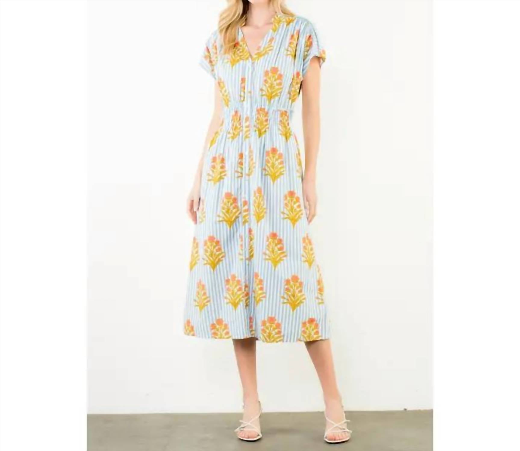Thml - Catherine Short Sleeve Floral Striped Print Dress