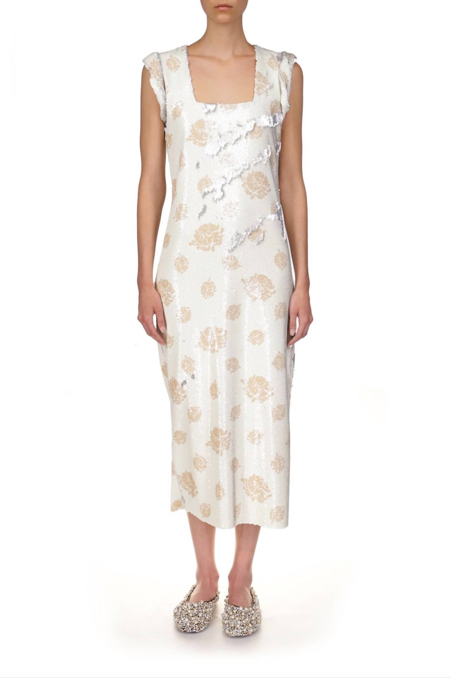 Marina Moscone - Floral Print Slit Sheath Dress