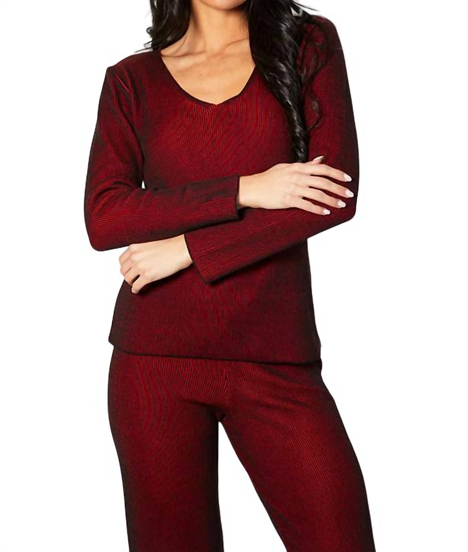 Two Tone Ribbed V-Neck Top