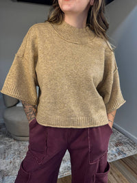&Merci - Morgan Mock Neck Short Sleeve Cropped Sweater Top