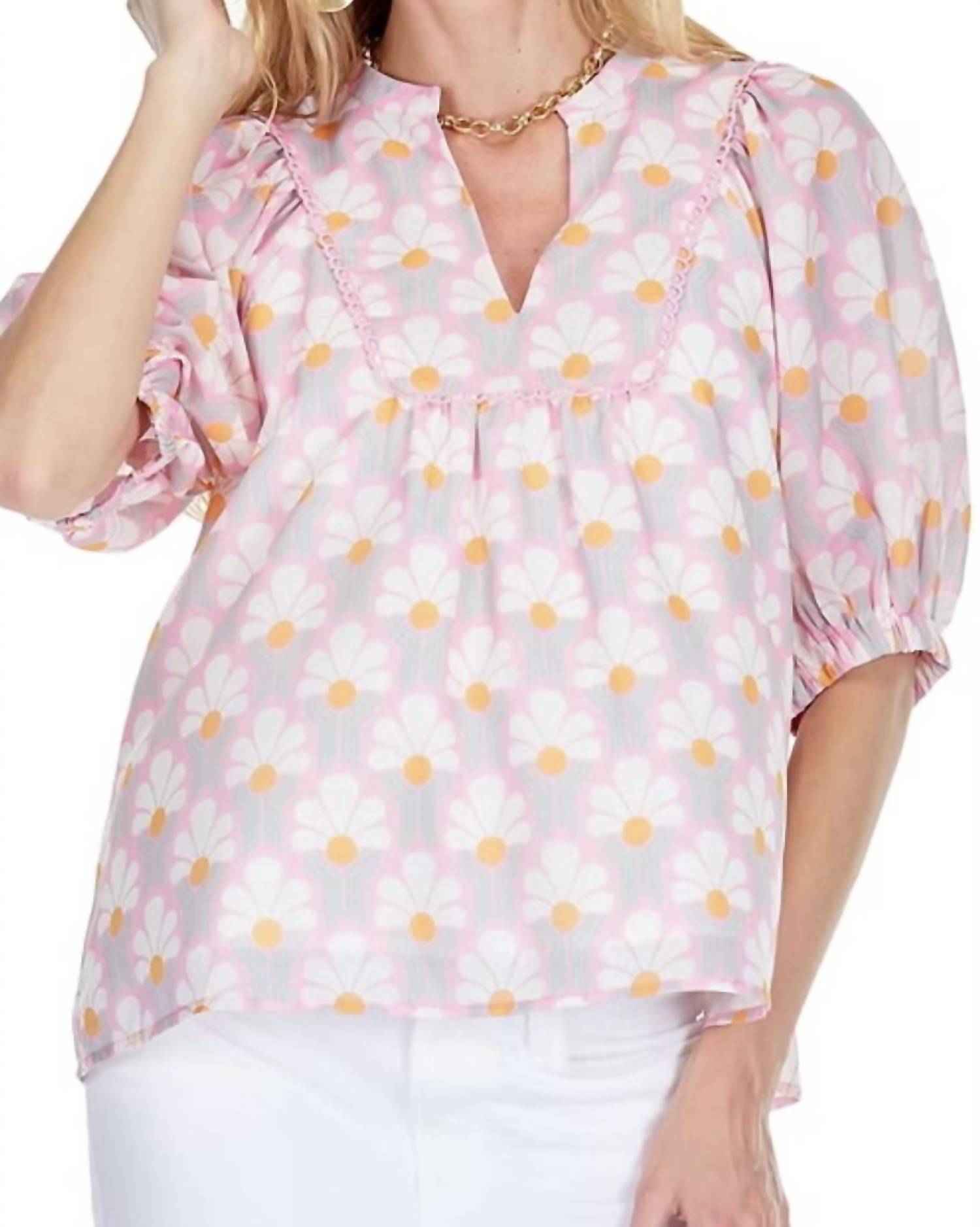 Joy Joy Yolk Top in pink art deco - women's blouse
