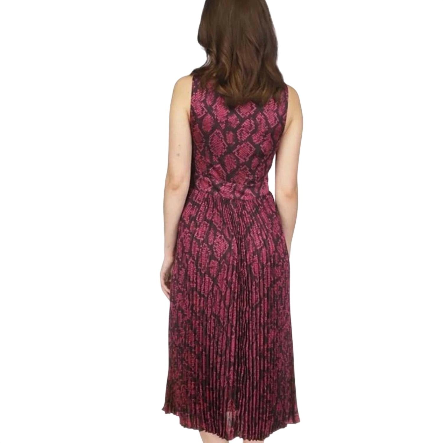 MICHAEL KORS Snakeskin-print Pleated Midi Dress in deep fuschia - women's dress - alternate view