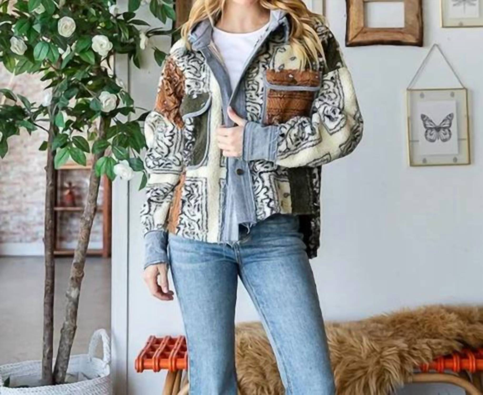 Oli & Hali - Mixed Bandana Print Long Sleeve Hooded Crop Jacket
