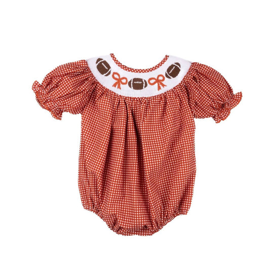 Teeta - Girl's Gingham Smocked Football Hallie Bubble