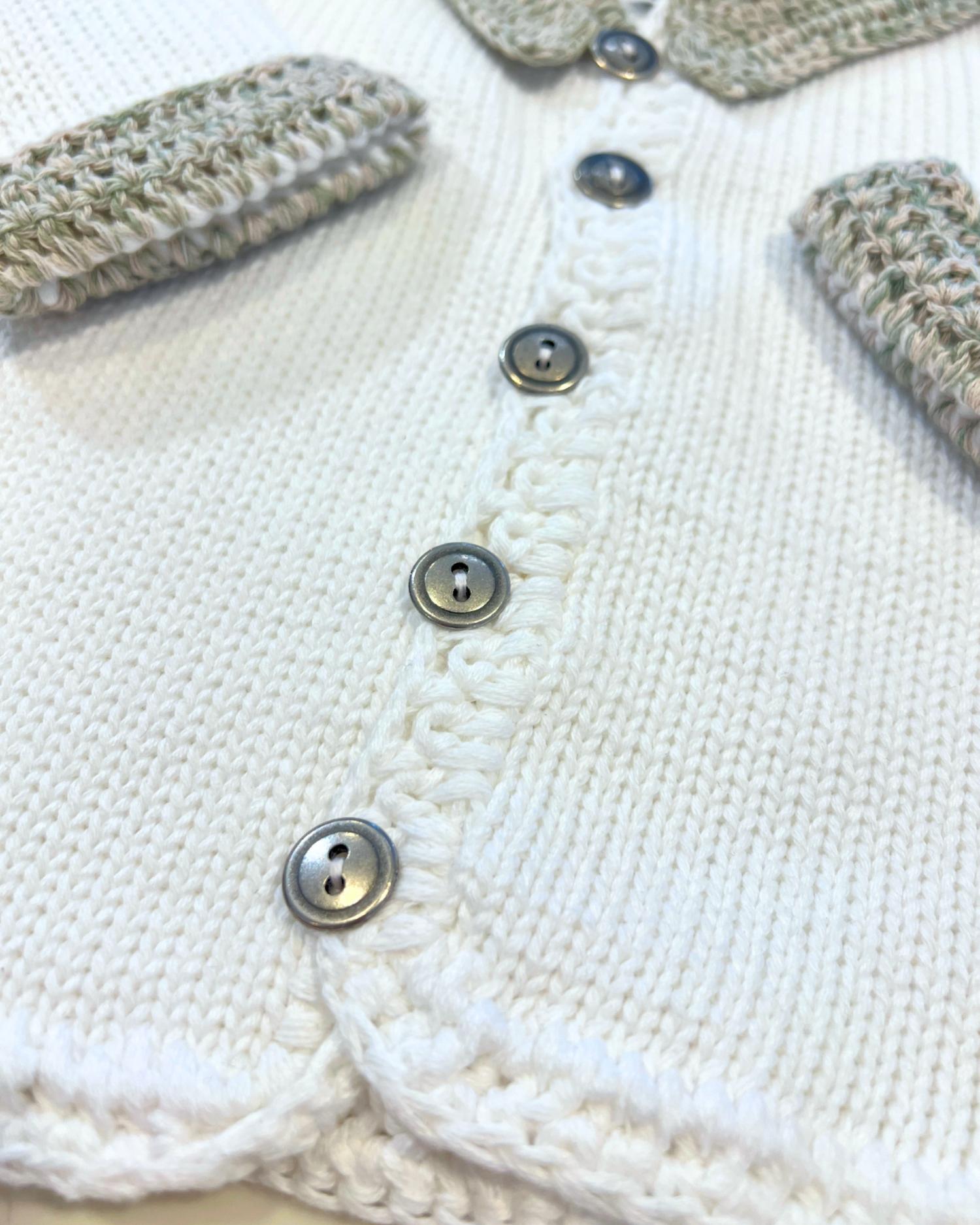 Gita - Boy's 2pc Sweater With Soft Green/beige Tweed Collar & Cuff With Hat