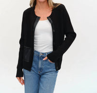 SIX/FIFTY Natalia Faux Leather Cardigan in black - women's cardigan