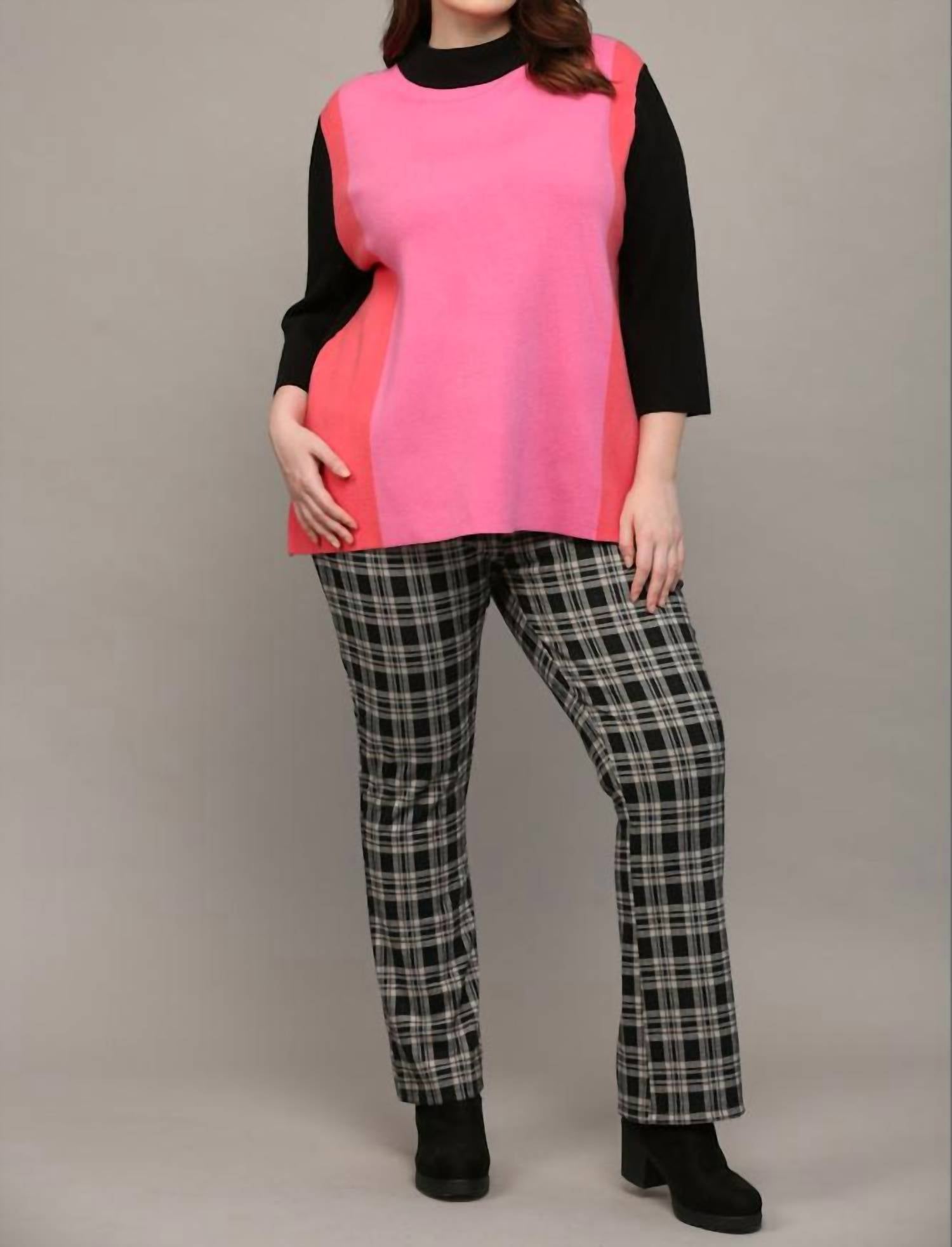 Fate Vianka Color Block Mock Neck Sweater in pink black - women's sweater - view 4