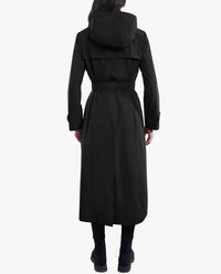 London Fog - Single Breasted Button Front Hooded Maxi Trench With Belt